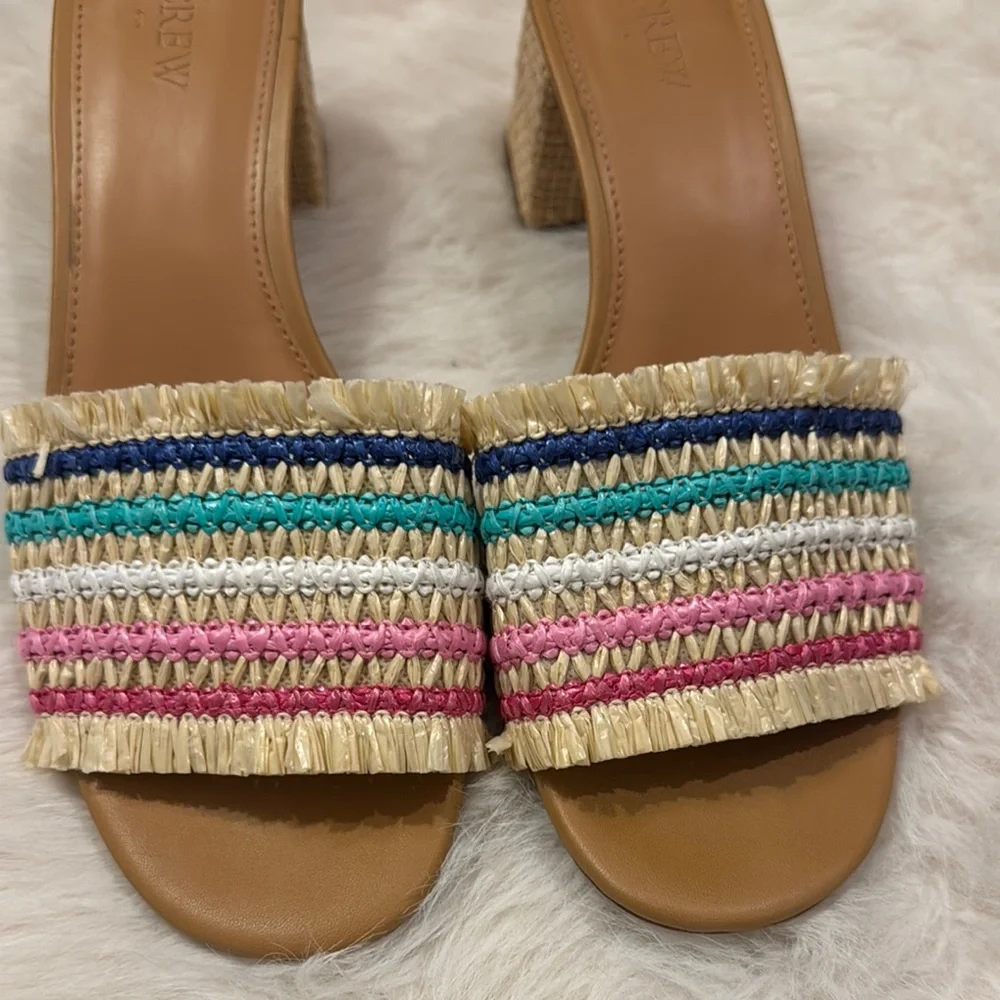 J. Crew Cream and Pink Mules with Woven Texture Size 10 pre-owned. - Picture 6 of 9